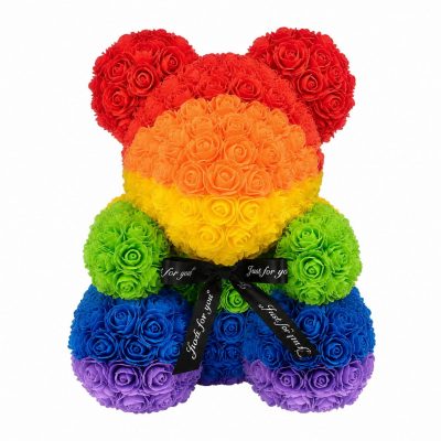 Мишка из роз радужный (40 см)